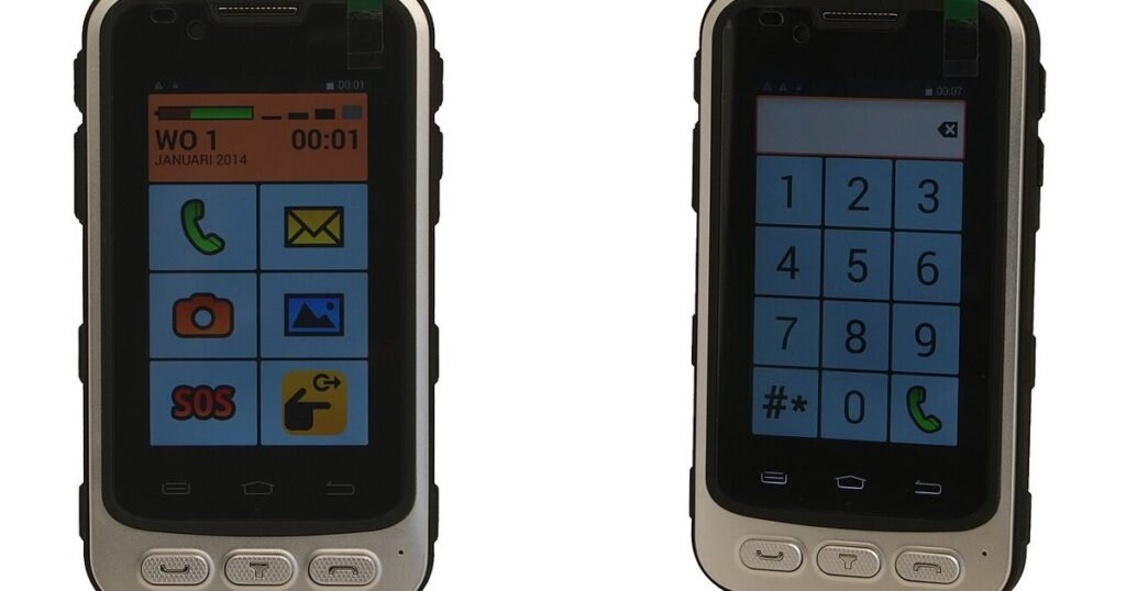 Large-button smartphone photographed for an Android setup for seniors guide