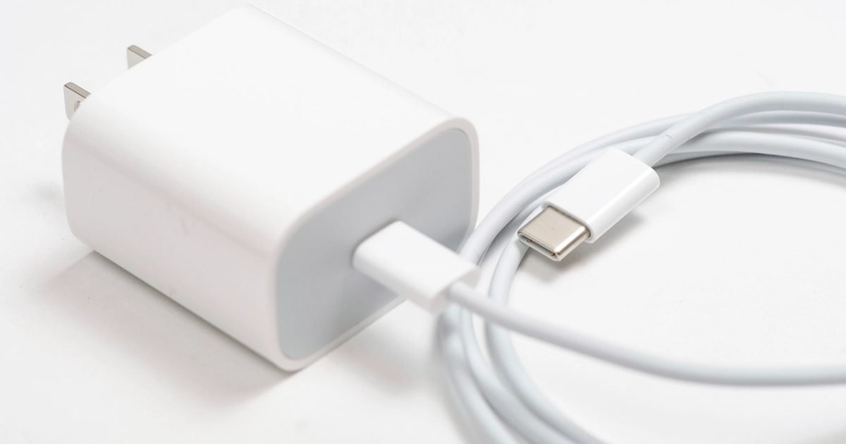 USB-C charger and cable used while a phone backs up on Wi-Fi